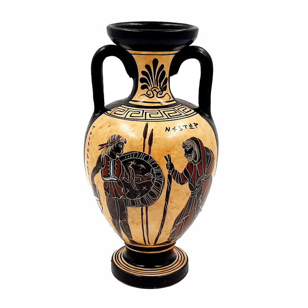 Ancient Greek Vase 22cm,Black figure Amphora,Telemachos with Nestor,God Apollo - ifigeneiaceramics