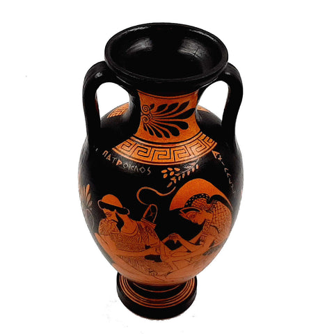 Ancient Greek Vase 22cm,Red figure Amphora,Achilles with Patroclus,Zeus with Ganymede - ifigeneiaceramics