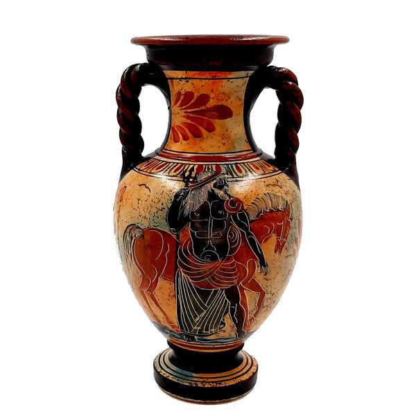 Ancient Greek Vase,Amphora 22cm,Mulitcolored, Shows God Poseidon and Goddess Athena - ifigeneiaceramics