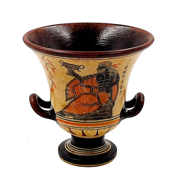 Ancient Greek Vase, Krater 12,5cm,Shows God Dionysus - ifigeneiaceramics