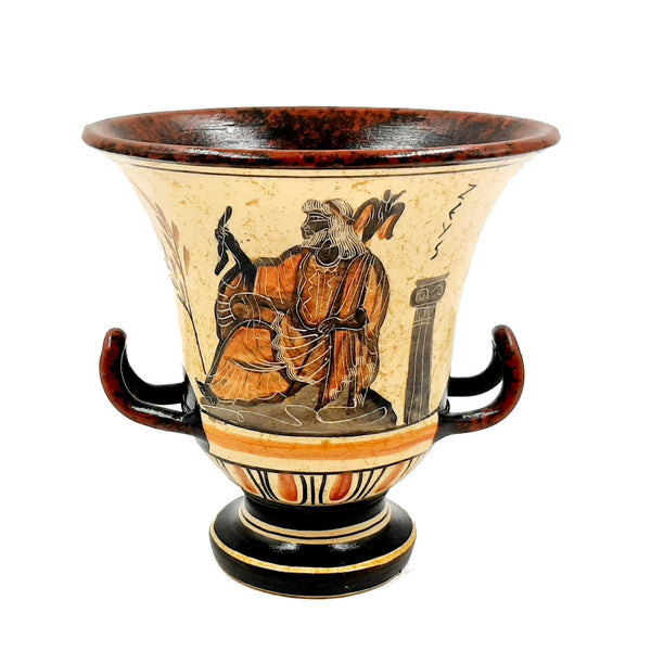 Ancient Greek Vase, Krater 12,5cm,Shows God Zeus - ifigeneiaceramics
