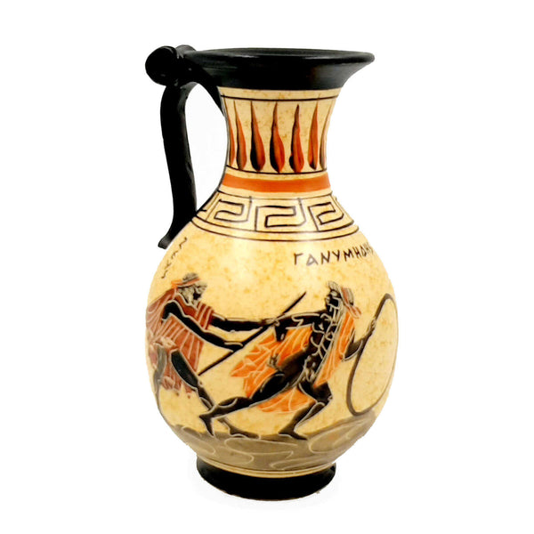 Ancient Greek Vase,Olpe 16cm,shows God Zeus with Ganymede,God Apollo - ifigeneiaceramics