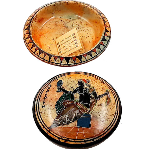 Pyxis 12,5cm diameter,Shows Goddess Aphrodite,Ancient Greek Pottery - ifigeneiaceramics