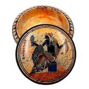 Pyxis 12,5cm diameter,Shows Goddess Aphrodite,Ancient Greek Pottery - ifigeneiaceramics