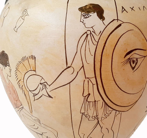 Attic White Ground Amphora 22cm,Δείχνει τον Αχιλλέα και τον Ηρακλή να πολεμούν το Nemean Lion