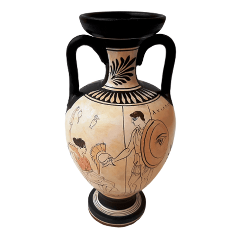 Attic White Ground Amphora 22cm,Δείχνει τον Αχιλλέα και τον Ηρακλή να πολεμούν το Nemean Lion