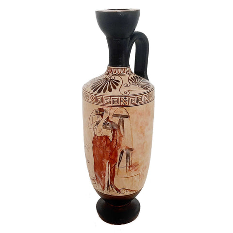 Attic white-ground Lekythos 25cm,Hermes psychopompos and woman at tomb