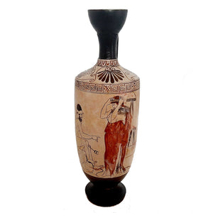Αττική άσπρη Λήκυθος 25cm, Ερμής ψυχόπομπος και γυναίκα στον τάφο