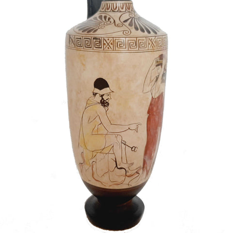 Lékythe attique à fond blanc 25cm,Psychopompe Hermès et femme au tombeau