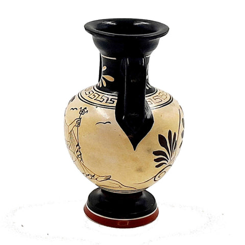 Vase amphore grecque grenier blanc 13 cm, Dieu Poséidon
