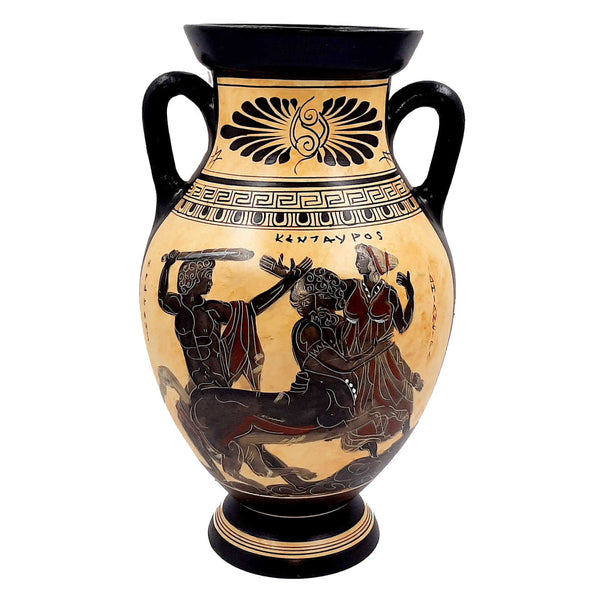 Black Figure Amphora  31cm , Hercules ,Deianira and Centaur Nessus,Achelous - ifigeneiaceramics