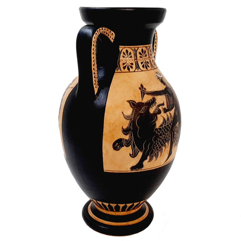 Black Figure Amphora Vase 26cm,Scence of Sacrifice for Goddess Athena - ifigeneiaceramics