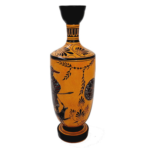 Black Figure Pottery Lekythos 26cm,God Hermes ,Goddess Athena - ifigeneiaceramics