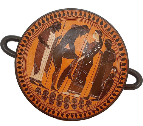 Μαύρη φιγούρα κεραμική Κύλιξ 20 εκ., Ο Αχιλλέας φοράει την πανοπλία που σφυρηλάτησε ο Ήφαιστος