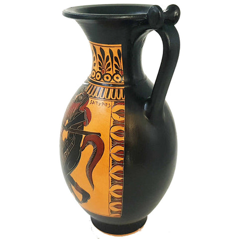 Black figure Pottery Vase  32cm,Satyr with Menas and God Dionysus - ifigeneiaceramics