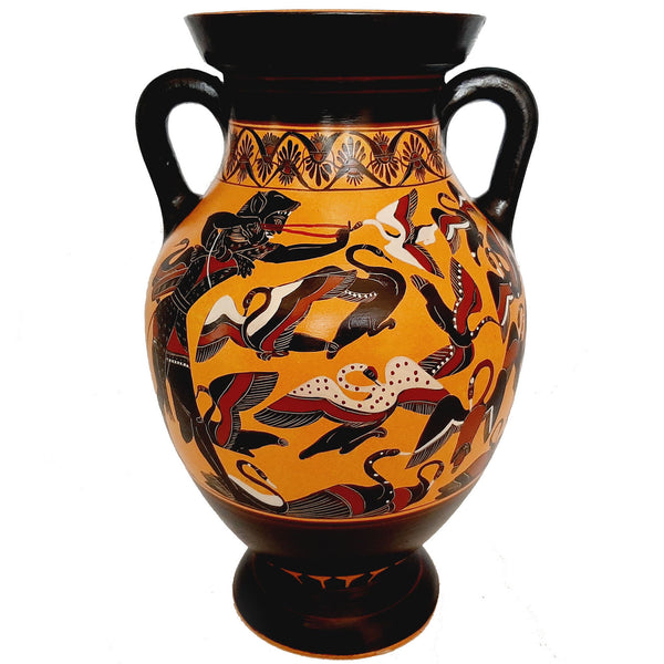 Black figure Pottery,Replicas Amphora 31cm,Heracles slaying the Stymphalian birds - ifigeneiaceramics