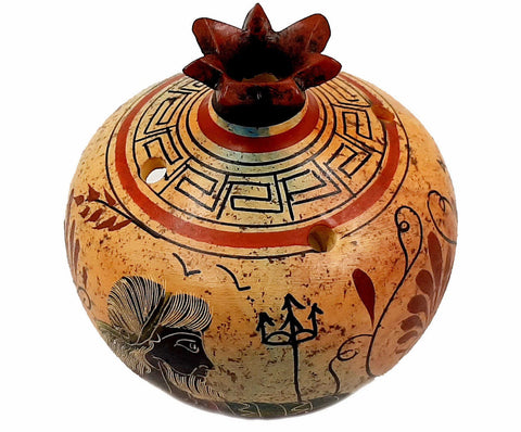 Ceramic Pomegranates 11cm with candle,Multicolor background,God Poseidon,Goddess Athena - ifigeneiaceramics