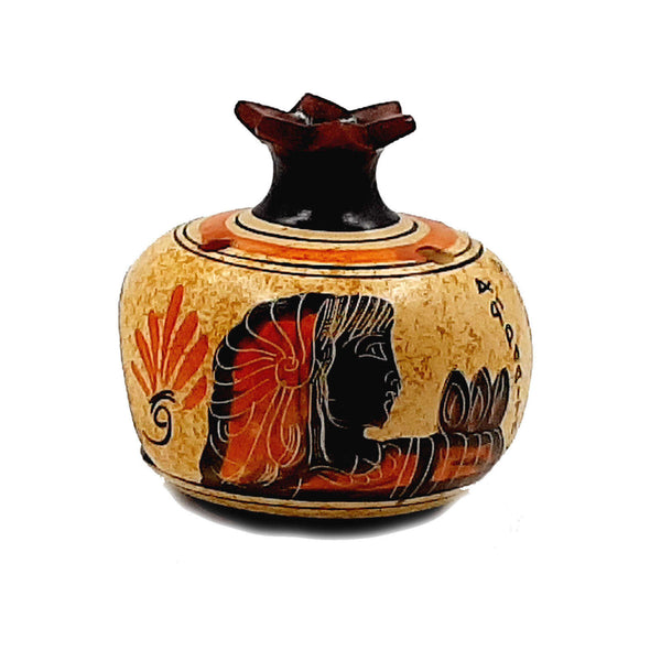 Ceramic Pottery,Pomegranates 9cm with candle,Goddess Aphrodite with God Dionysus - ifigeneiaceramics