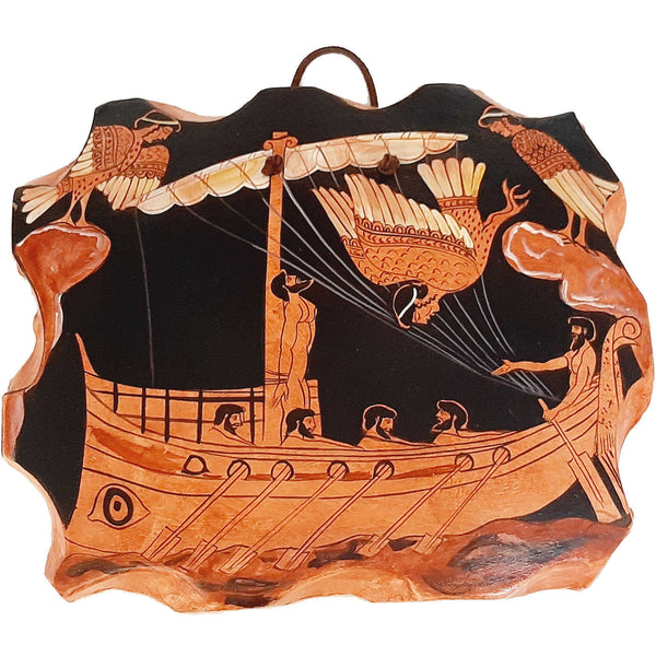Ceramic Slab (20x17)cm,Red figure Pottery,Odysseus and the Sirens - ifigeneiaceramics