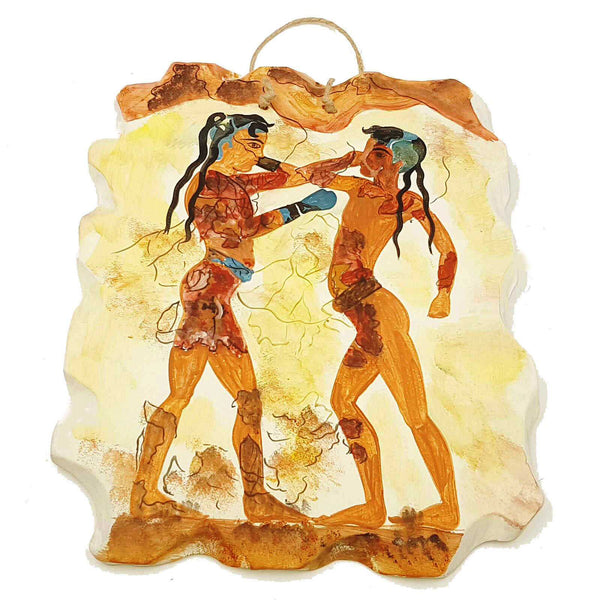 Ceramic Slab (20x25)cm  ,Boxers Fresco's Copy from Santorini - ifigeneiaceramics