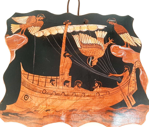 Ceramic Slab (26x20)cm,Red figure Painting,Odysseus and the Sirens - ifigeneiaceramics