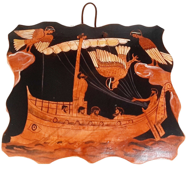 Ceramic Slab (26x20)cm,Red figure Painting,Odysseus and the Sirens - ifigeneiaceramics