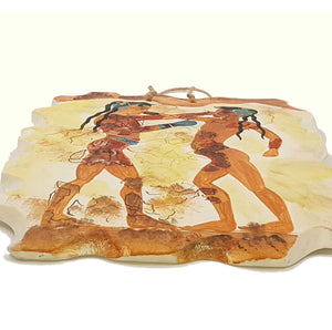 Ceramic Slab (20x25)cm  ,Boxers Fresco's Copy from Santorini - ifigeneiaceramics