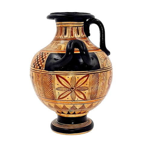 Hydria géométrique 16cm avec 3 poignées, vase en poterie grecque