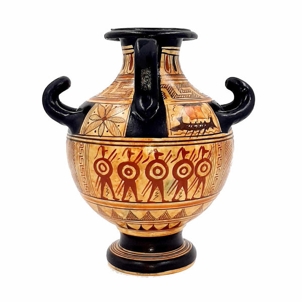 Hydria géométrique 16cm avec 3 poignées, vase en poterie grecque