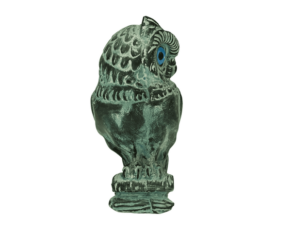 Statue de hibou de la déesse Athéna avec patine verte, sculpture en plâtre moulée 16,5 cm