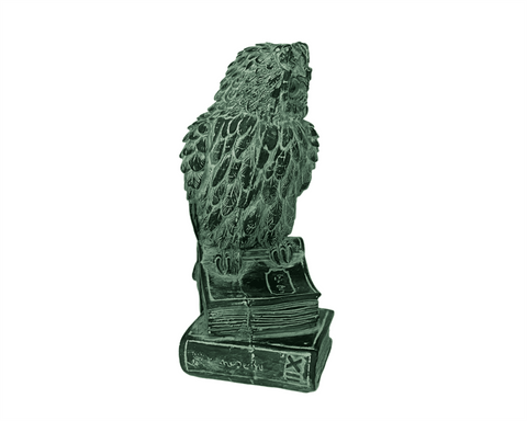 Η κουκουβάγια της θεάς Αθηνάς έμεινε στα βιβλία Άγαλμα,Πράσινη Πατίνα ,Γύψινο Γλυπτό Εκμαγείο 16,5cm