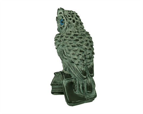 Goddess Athena's Owl stayed on books Statue,Green Patina ,Plaster Sculpture Cast 16,5cm