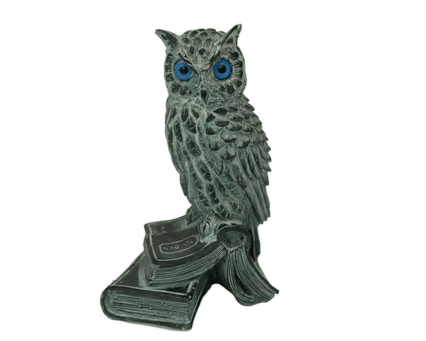 Goddess Athena's Owl stayed on books Statue,Green Patina ,Plaster Sculpture Cast 16,5cm