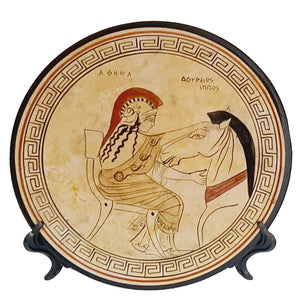 Goddess Athena constructing the Trojan Horse,Attic white plate 20cm