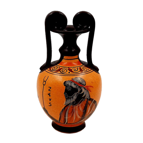 Greek Amphora 16cm,Antient Pottery,shows God Zeus - ifigeneiaceramics