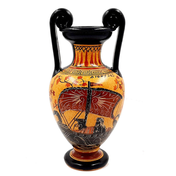 Greek Amphora 24cm,Ceramic Pottery,shows God Dionysus,Achilles with Pithia - ifigeneiaceramics