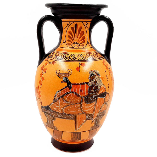 Greek Amphora 26cm,Pottery Pot,shows Achilles, God Dionysus - ifigeneiaceramics