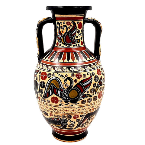 Greek Vase Amphora 26cm with snakes formed in his handles,Corinthian art - ifigeneiaceramics
