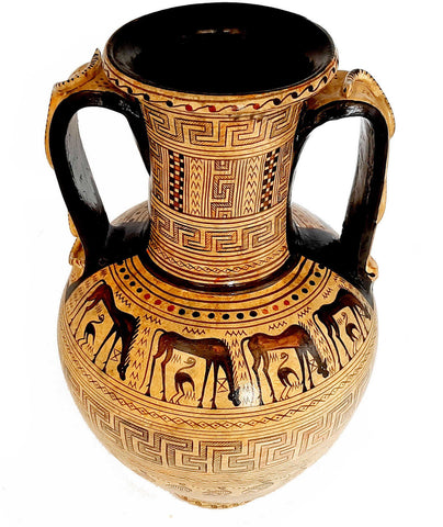 Greek Amphora 38cm with snakes formed in his handles, Geometric Art