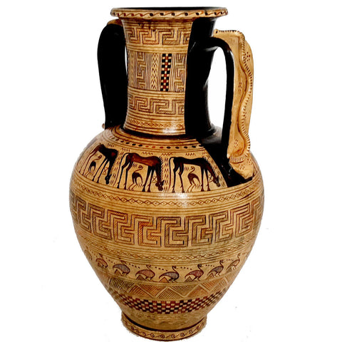 Greek Amphora 38cm with snakes formed in his handles, Geometric Art