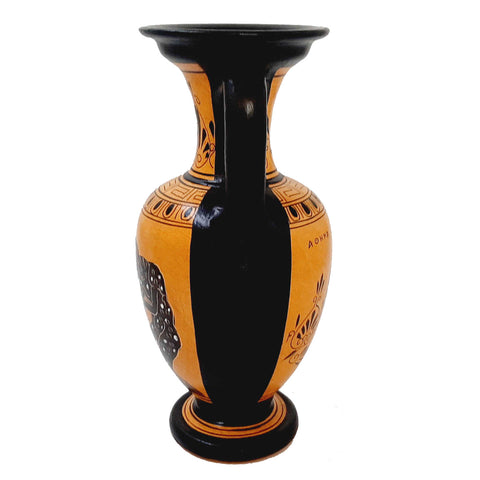 Greek Amphora Vase 22cm,Theseus and the minotaur,Black Figure Pottery - ifigeneiaceramics