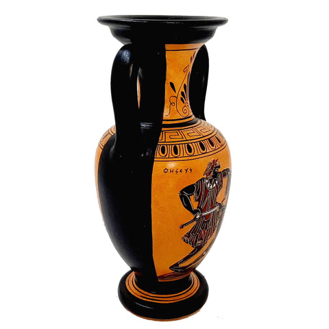 Greek Amphora Vase 22cm,Theseus and the minotaur,Black Figure Pottery - ifigeneiaceramics