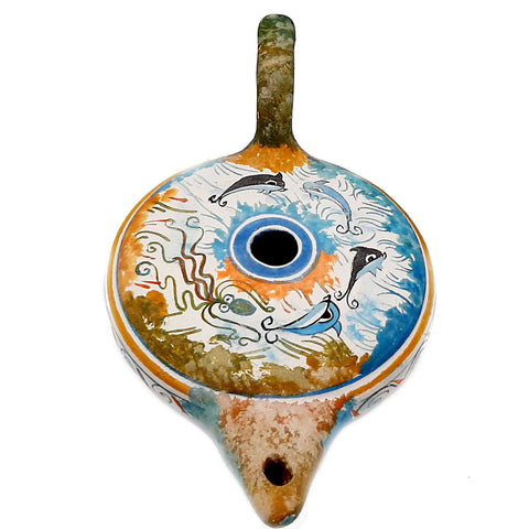 Greek Ceramic lamp  ,Cretan art Painting,Length 20cm, Width 12cm - ifigeneiaceramics