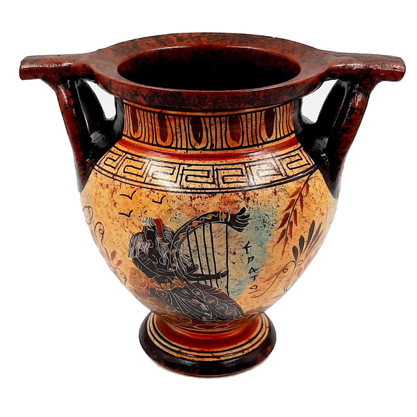 Greek Column Krater 16cm,Ceramic Vase Multicolored,shows God  Zeus,Leda,Erato - ifigeneiaceramics