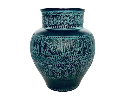 Pithari grec, terre cuite en relief, vase en poterie 21 cm, scènes de la mythologie grecque antique