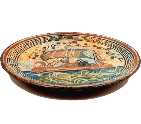 Greek Plate 24cm , Ancient Greek pottery,God Dionysus on ship