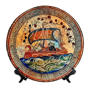 Greek Plate 24cm , Ancient Greek pottery,God Dionysus on ship
