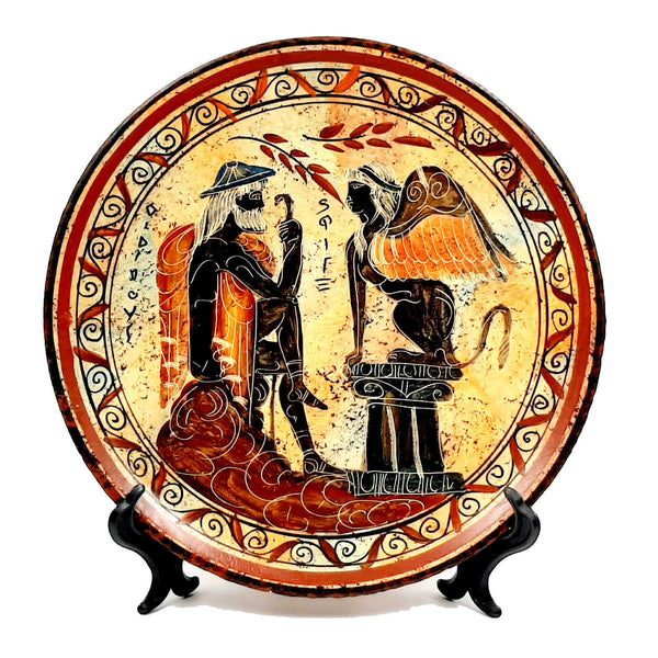 Greek Plate 24cm diameter, Ancient Greek pottery,Oedipus and the Sphinx - ifigeneiaceramics