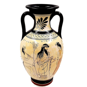 Greek Pottery Amphora 26cm,Attic White Ground,Oedipus and Sphinx,God Dionysus - ifigeneiaceramics