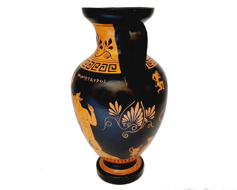 Greek Pottery Amphora 26cm,Red figure Vase,Showing Minotaur - ifigeneiaceramics